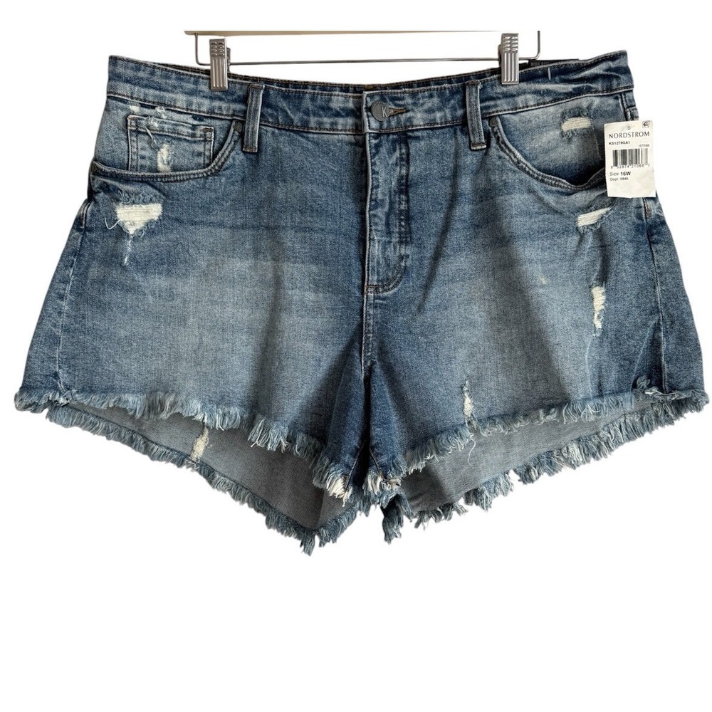 KUT From The Kloth Shorts Jane High Rise Distressed‎ Hem Cutoff Denim 16W NEW